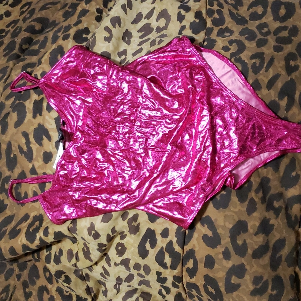 Forever 21 Shiny Hot Pink Metallic Bodysuit